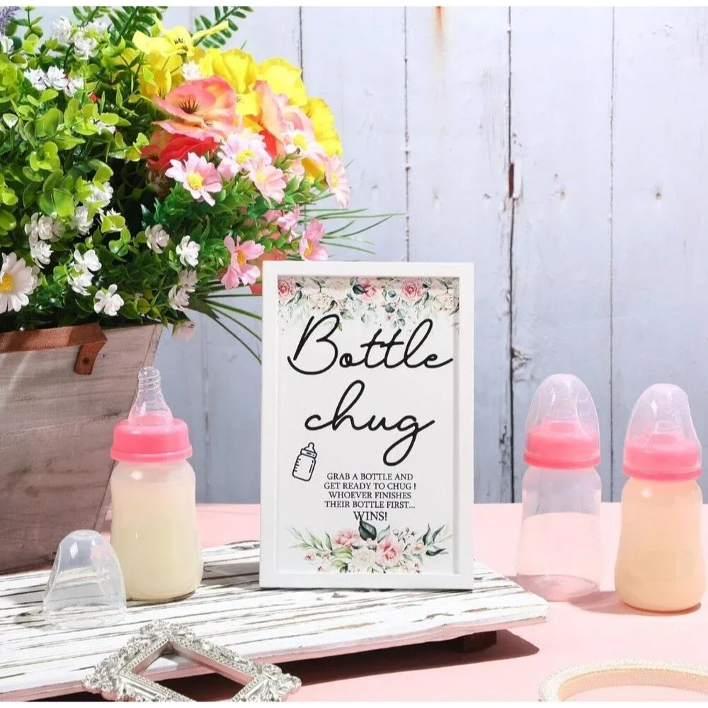 Bottle Chug Baby Shower Game Favors Including Flower Theme Bottle Chug Game